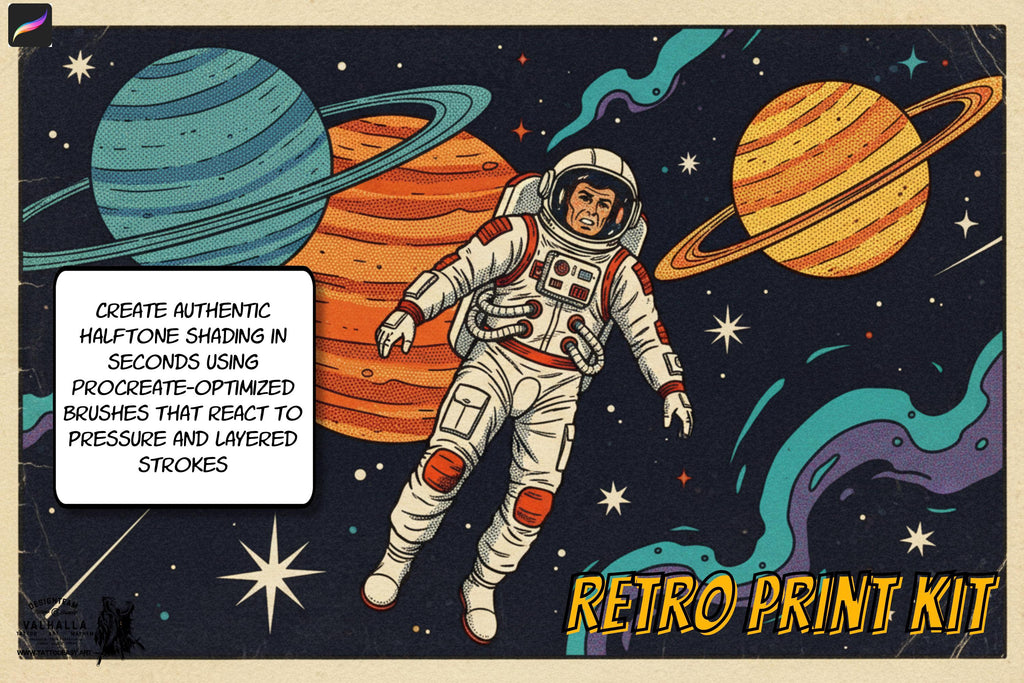 The Retro print kit - 5 Bundles in 1, custom brushes & textures for Procreate