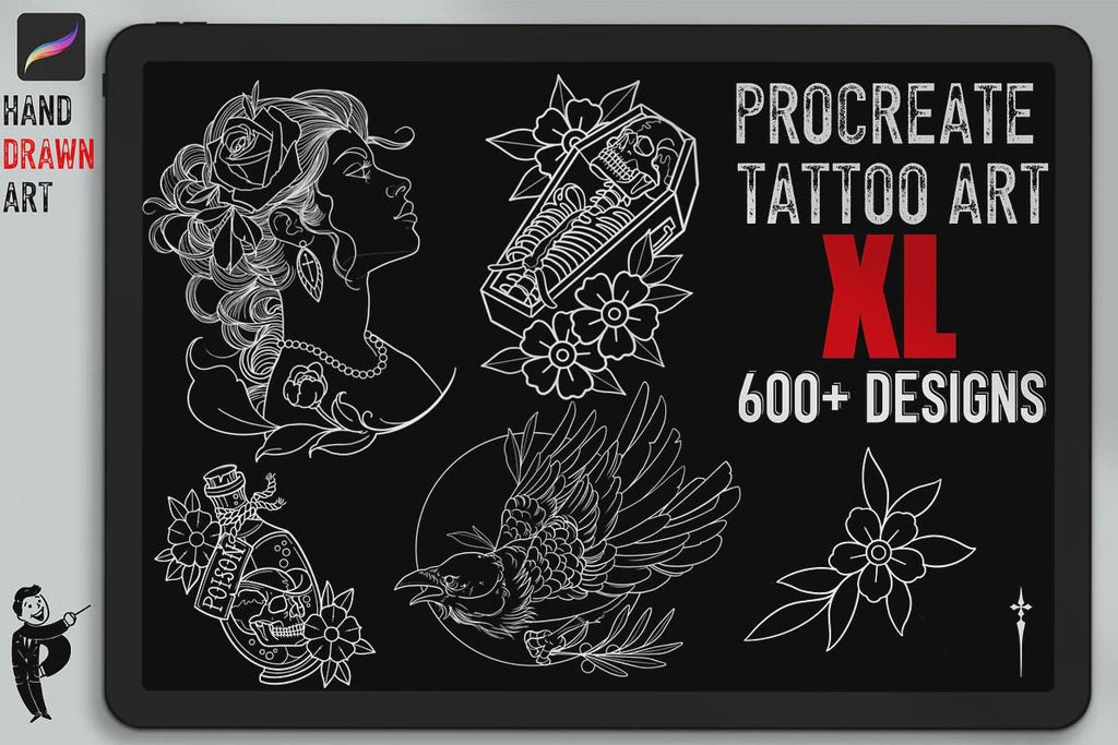 Procreate Traditional tattoo art XL, 600+ designs drawn by handmade ( digital download for Procreate )