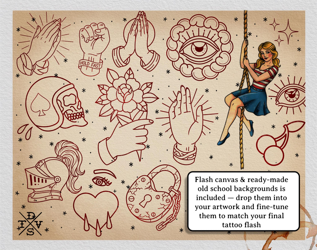 Traditional Tattoo Toolkit for Procreate, Build Your Own Designs, American Traditional Flash Brush Set