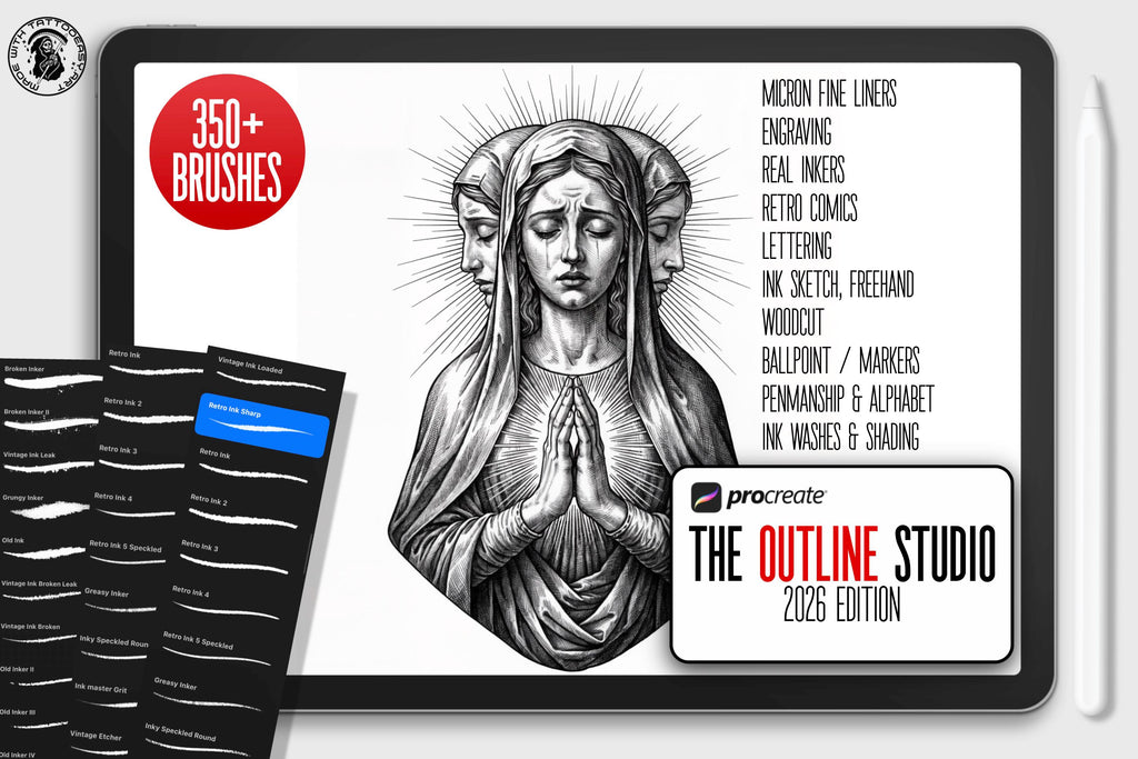 Procreate Brush Bundle: Outline Studio, Real Ink & Penmanship Brushes ( digital download )