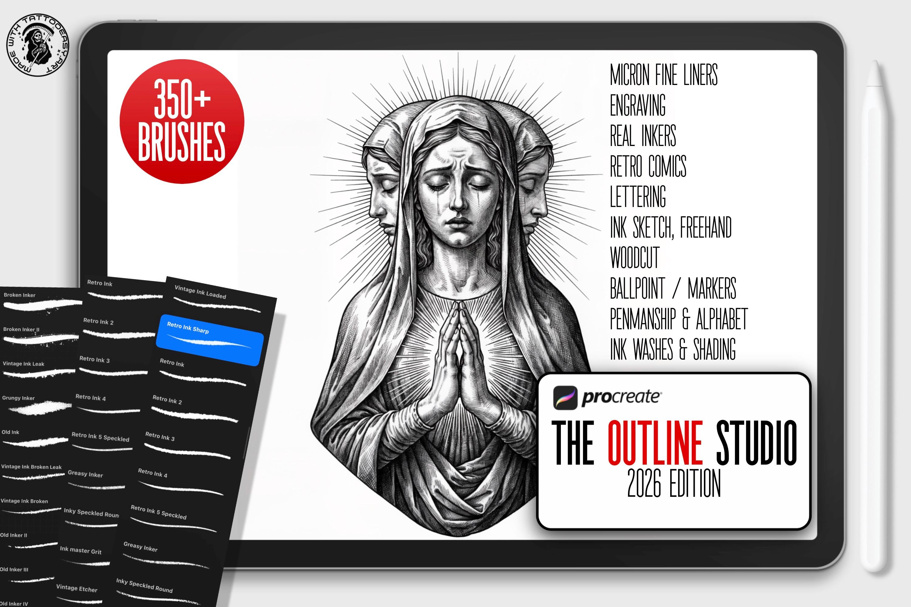 Procreate Brush Bundle: Outline Studio, Real Ink & Penmanship Brushes ( digital download )