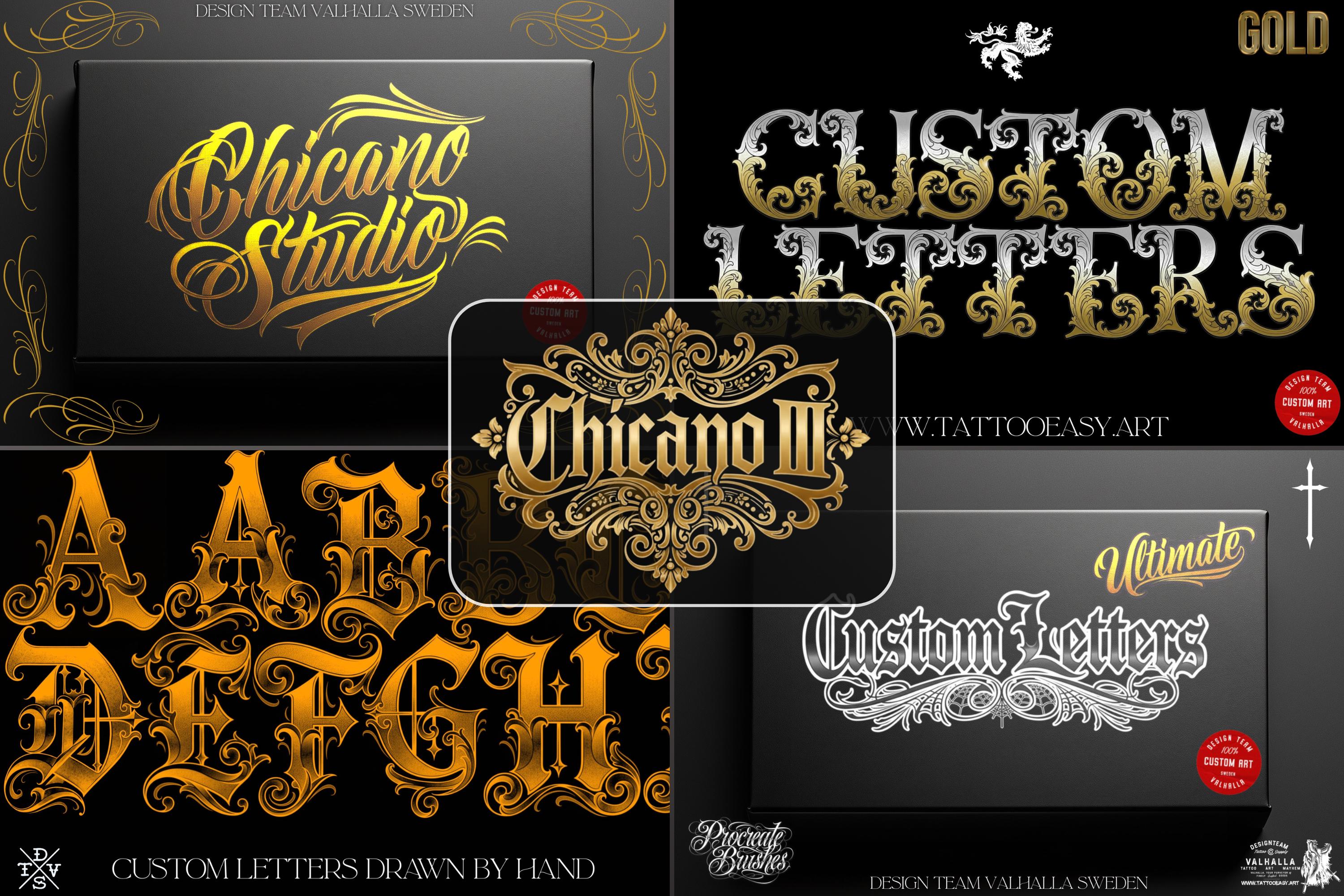 Procreate Tattoo Lettering Kit, Chicano Blackletter Fonts, 1200+ Stamps & Brushes
