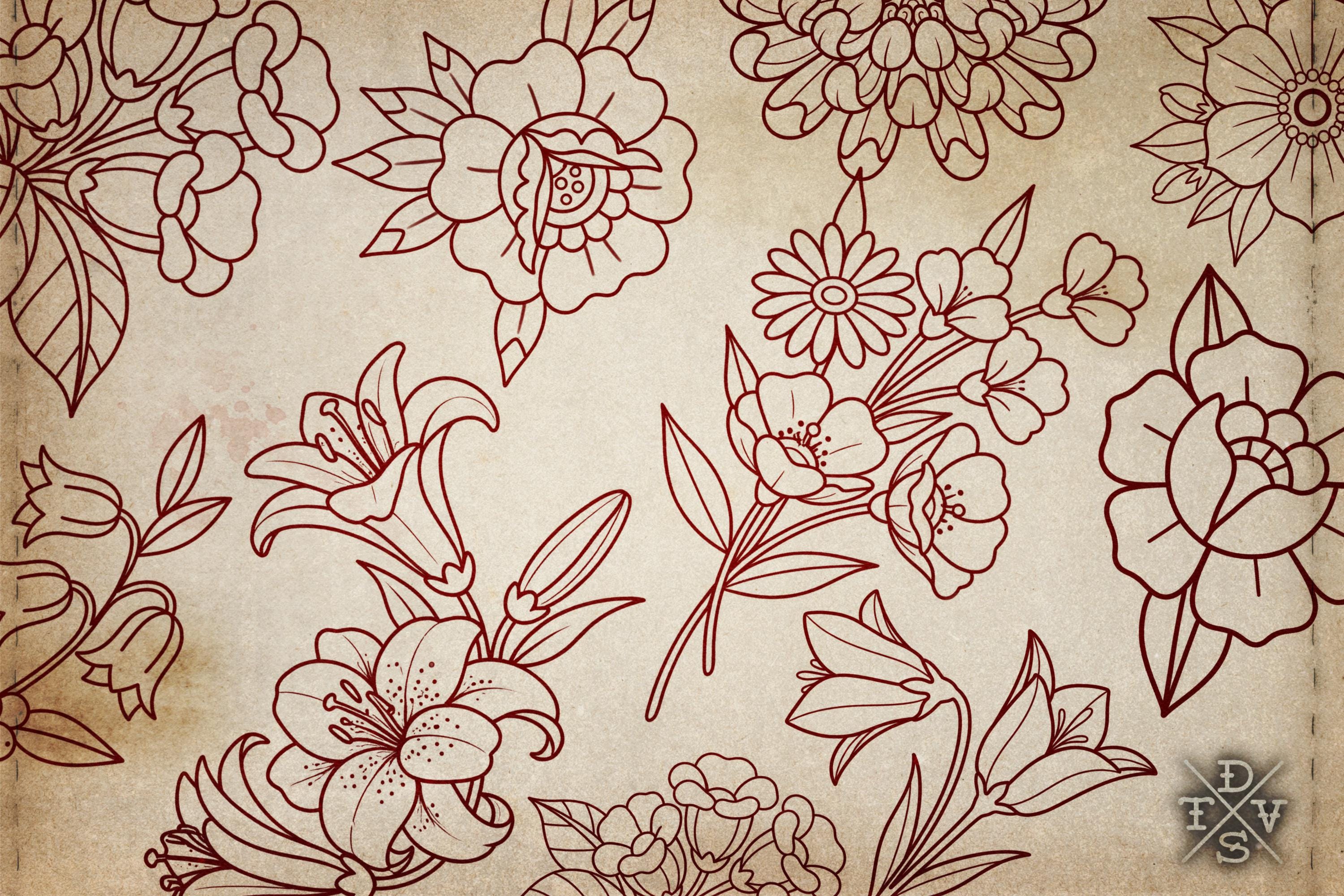 Neo-traditional flowers vol.2 - 100+ custom designs, digital download Procreate/Photoshop Stencils