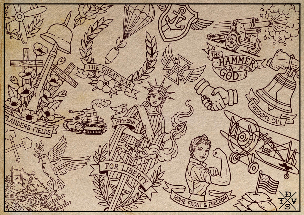 War Tattoo Stencils, 150+ designs, Procreate WW1 Art (Digital Download)