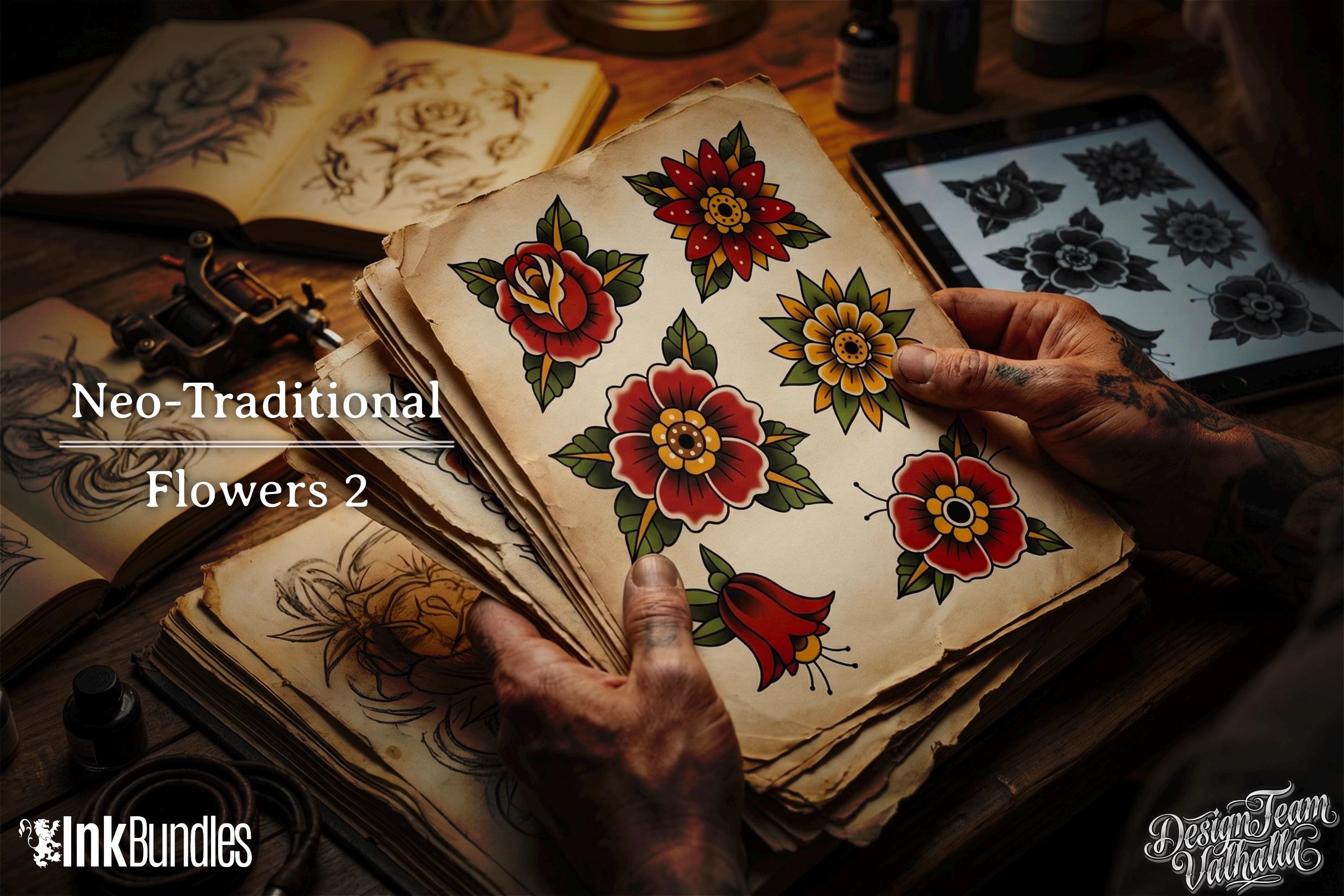 Neo-traditional flowers vol.2 - 100+ custom designs, digital download Procreate/Photoshop Stencils