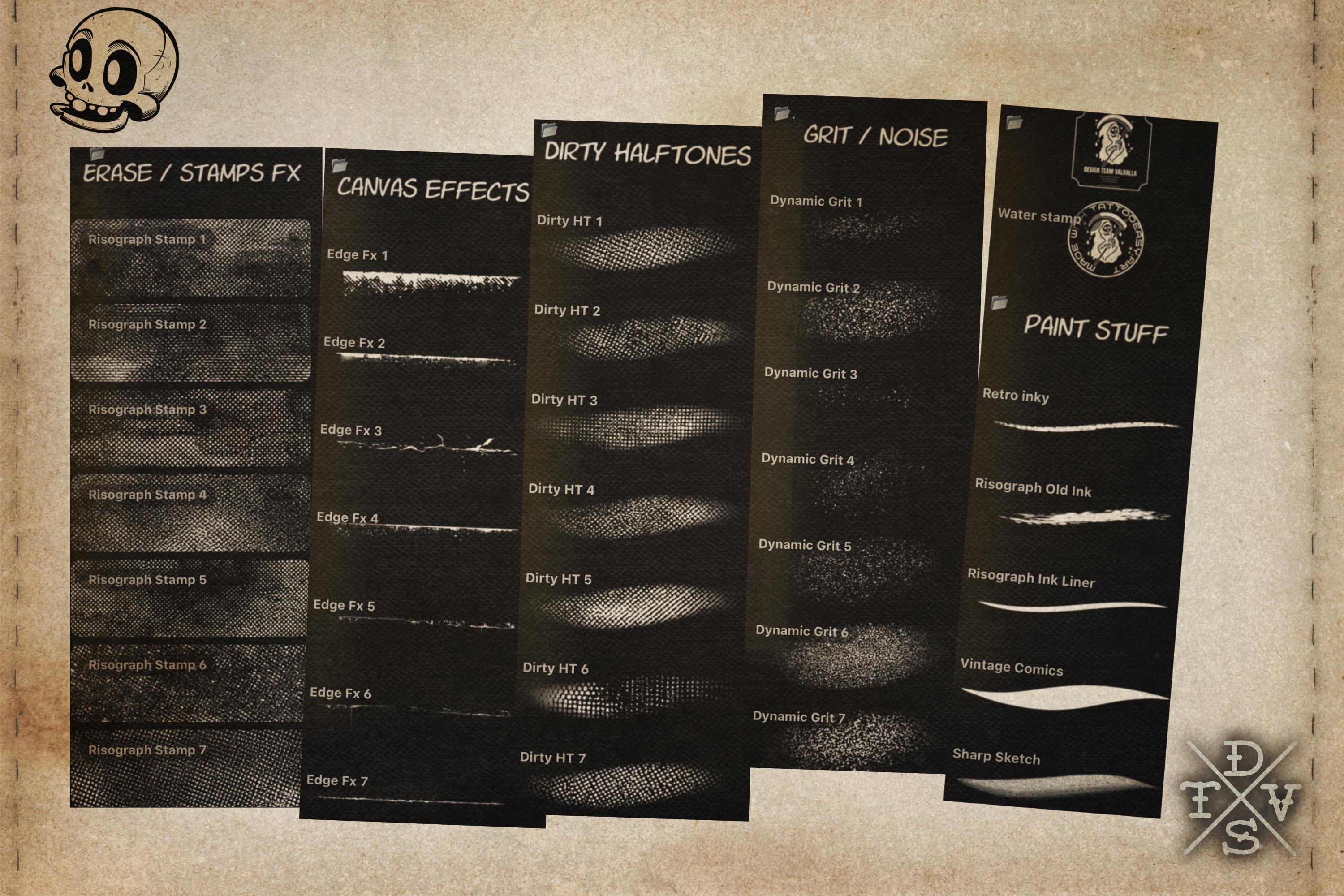 The Retro print kit - 5 Bundles in 1, custom brushes & textures for Procreate