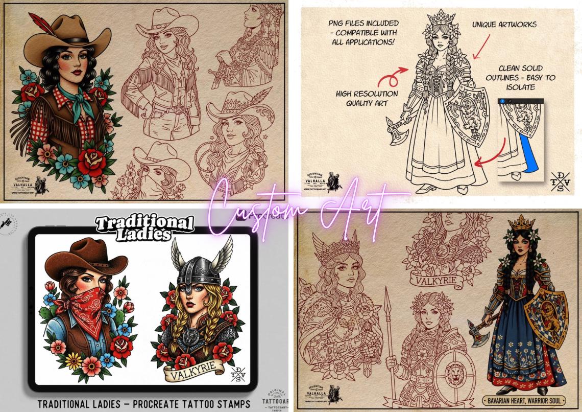 Traditional Tattoo Art vol.3 - custom art, digital download Procreate Stencils