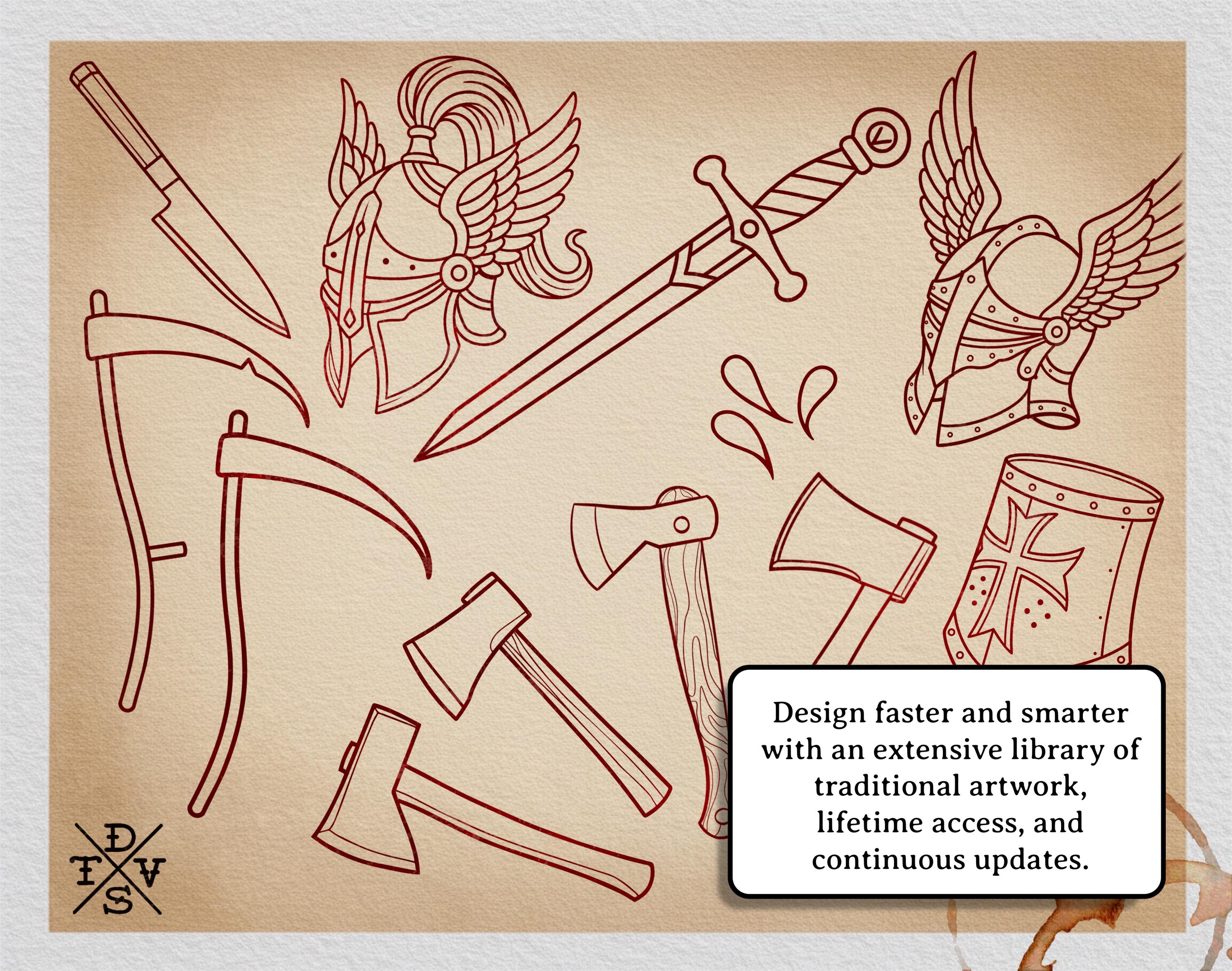 Traditional Tattoo Toolkit for Procreate, Build Your Own Designs, American Traditional Flash Brush Set