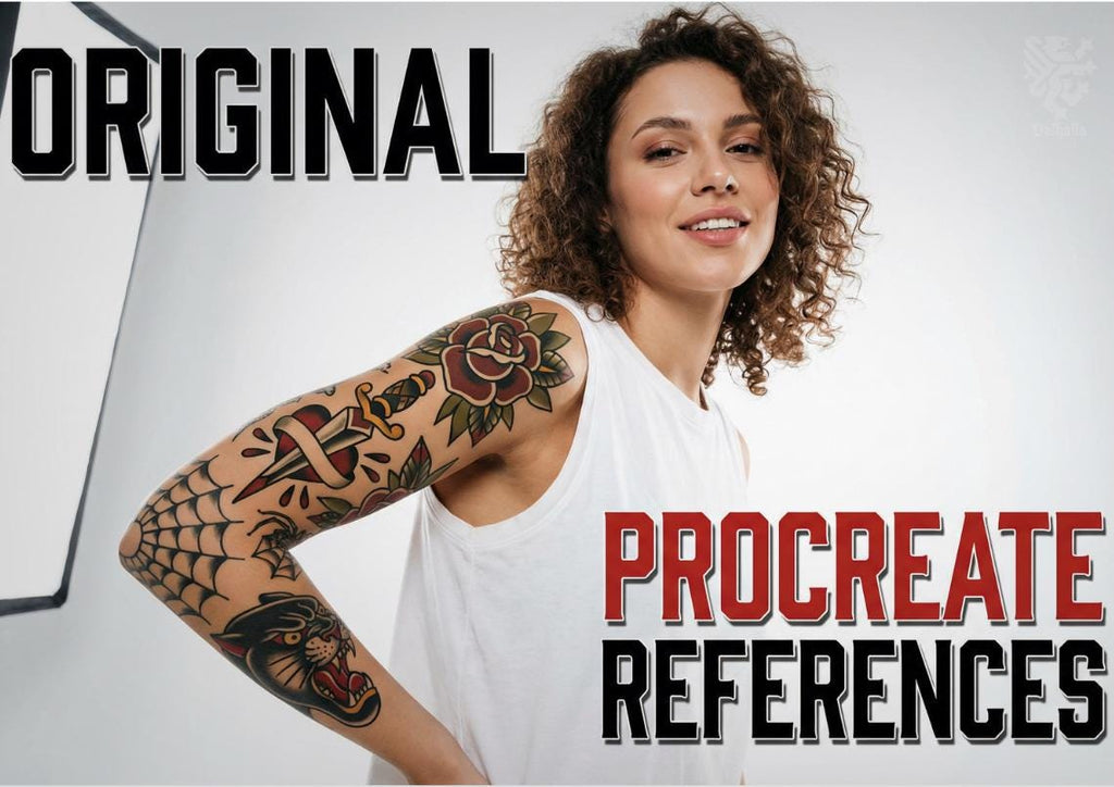Neo-Traditional Tattoo References, Procreate Stamps & Flash Art, Procreate/Photoshop 300+
