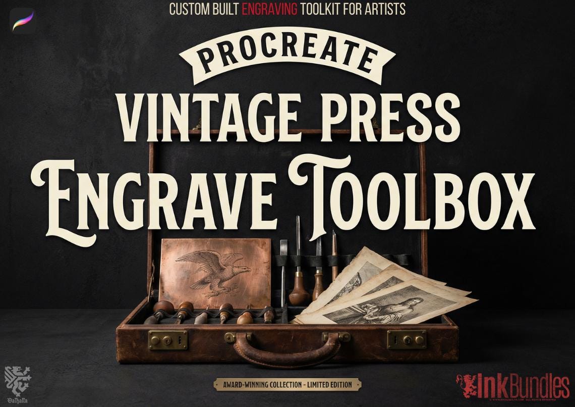Vintage Press Procreate Brushes: 200 Retro Printmaking & Engraving Textures