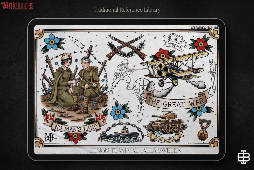 War Tattoo Stencils, 150+ designs, Procreate WW1 Art (Digital Download)