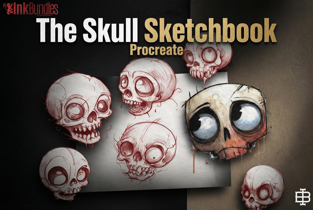 Skull Sketchbook: 500+ Procreate Stamps, Tattoo Art Reference (Digital Download)
