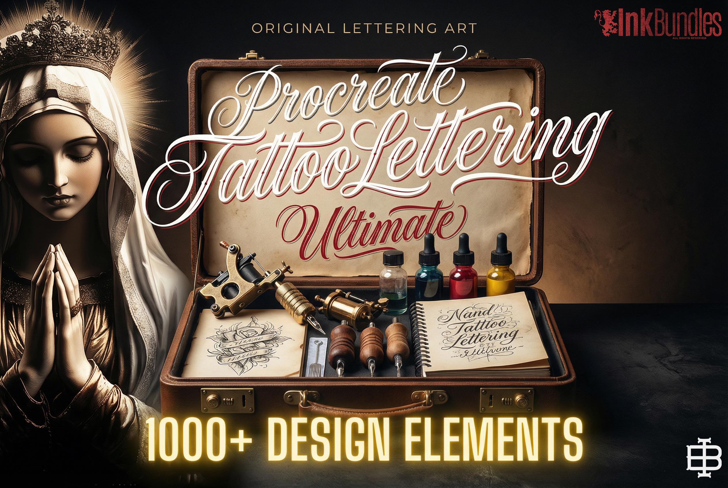 Procreate, Custom Tattoo Lettering Vol.2 / XL bundle 1000+ design elements for Procreate