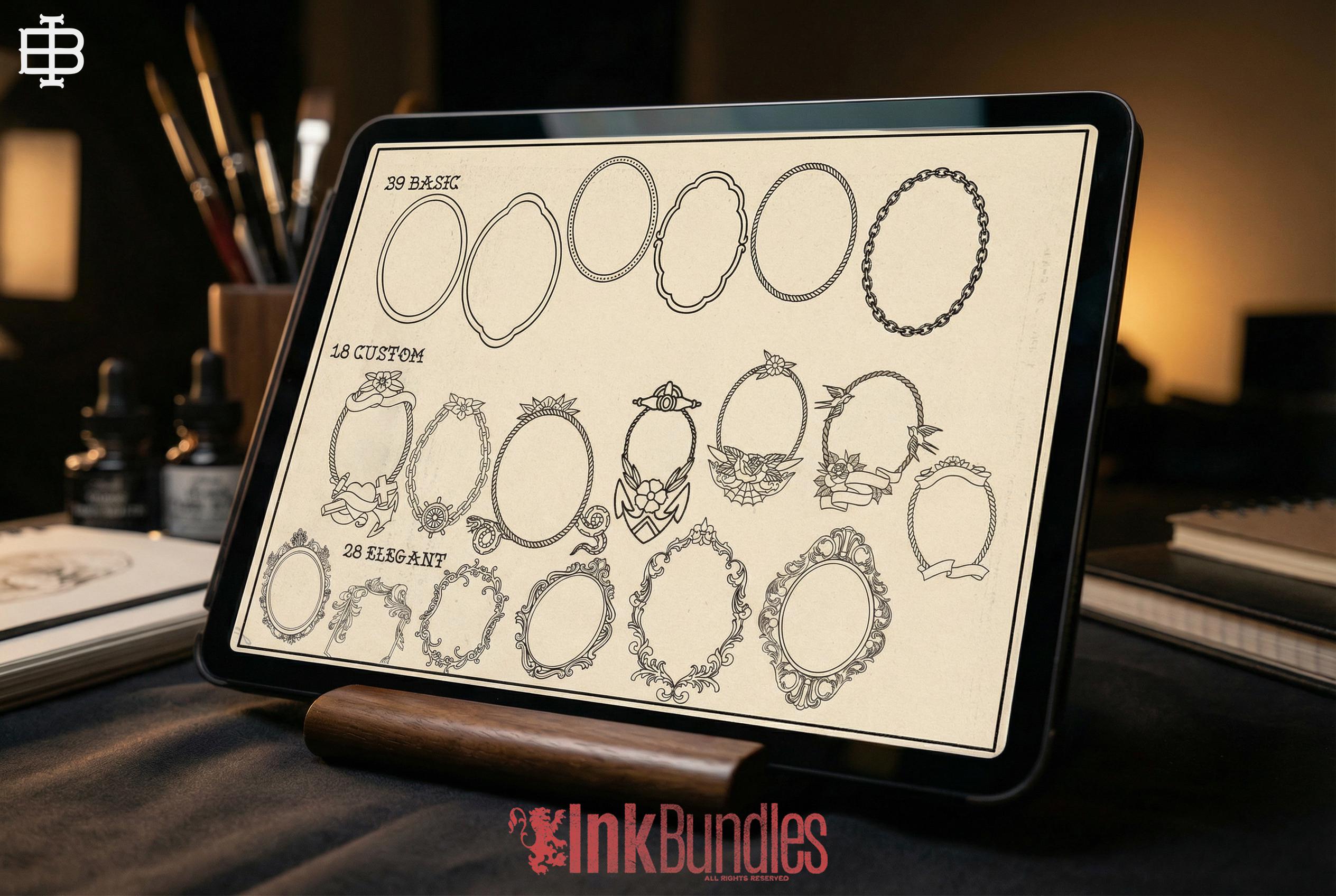 Procreate, Tattoo Frame kit ~ 140+ elements