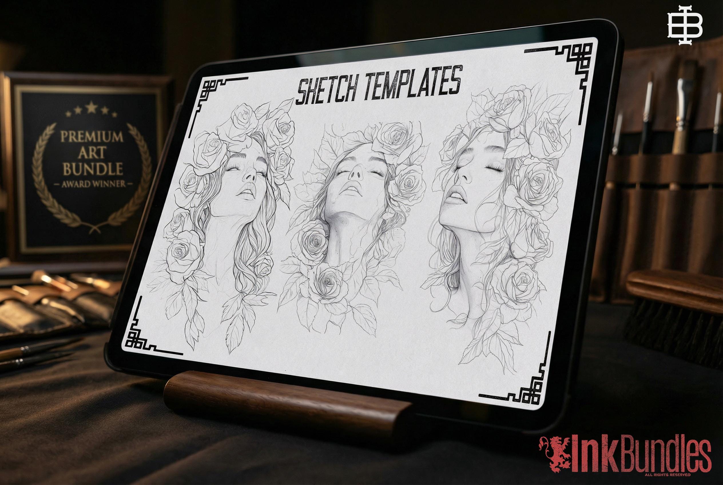 Neo-Traditional Lady Tattoo Design Kit: 2000+ Procreate Stamps, SVG & PNG Files