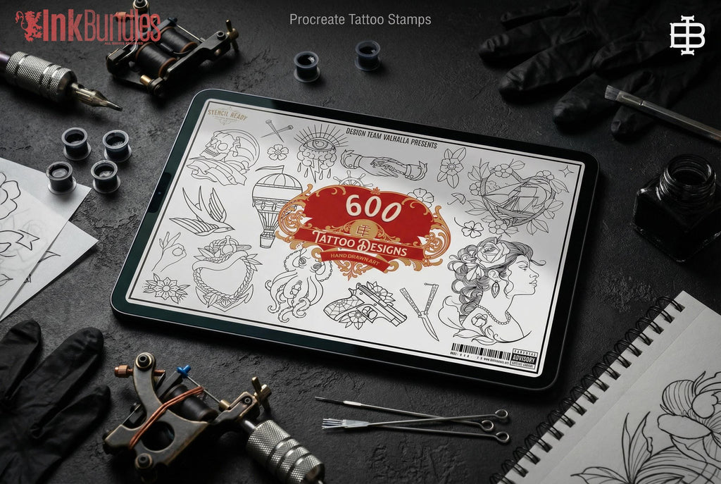 Procreate Traditional tattoo art XL, 600+ designs drawn by handmade ( digital download for Procreate )