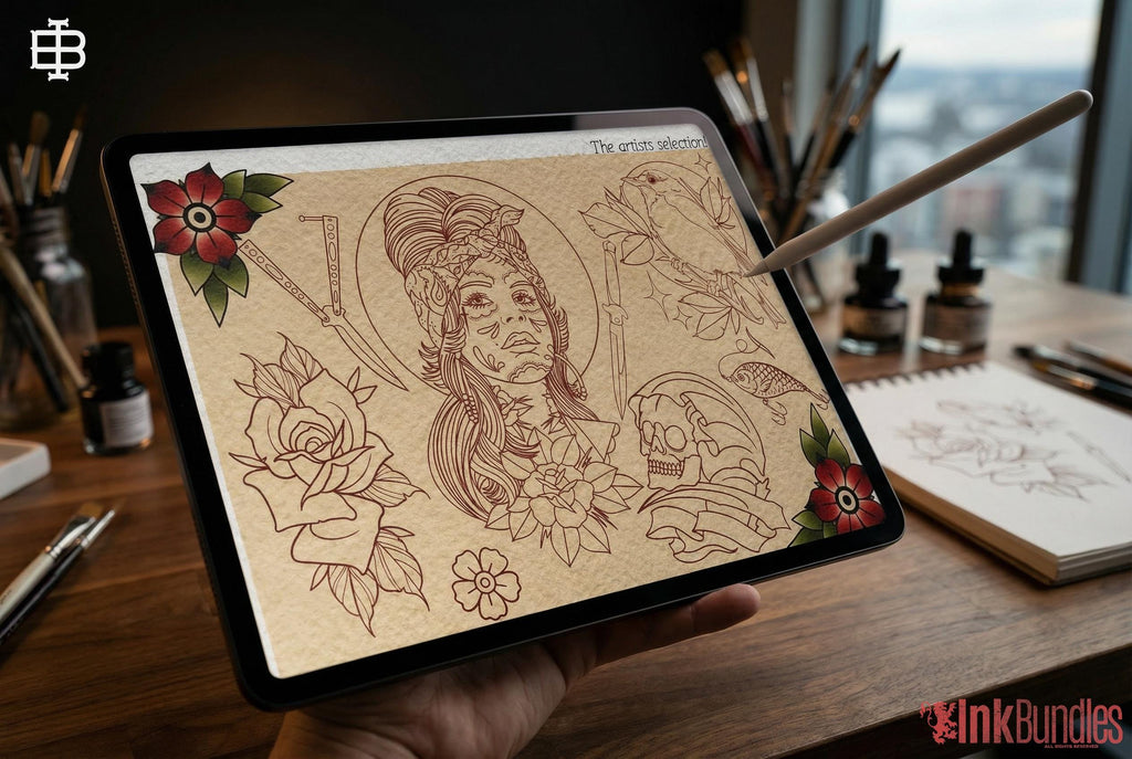 Procreate Traditional tattoo art XL, 600+ designs drawn by handmade ( digital download for Procreate )