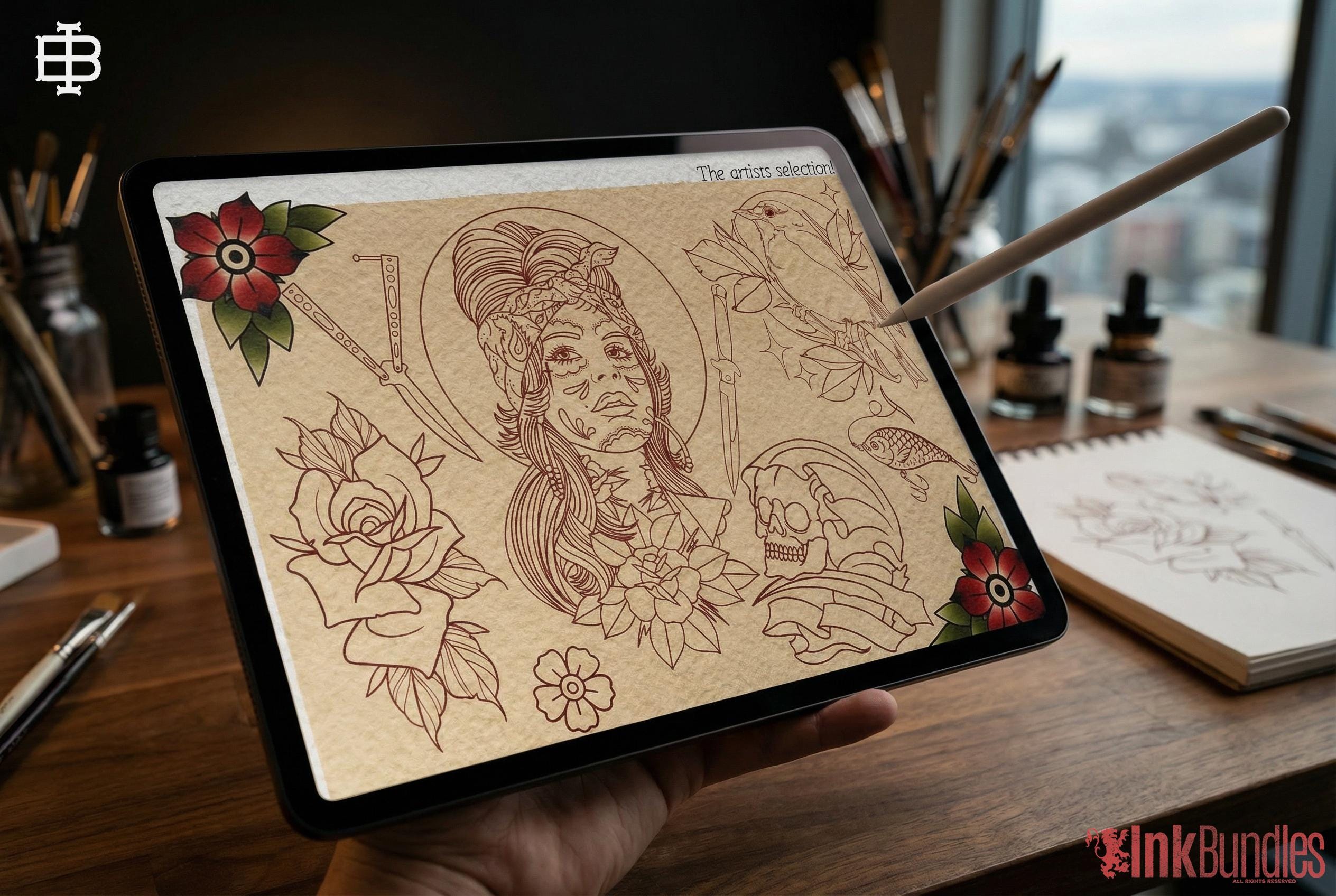 Procreate Traditional tattoo art XL, 600+ designs drawn by handmade ( digital download for Procreate )