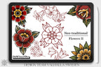 Neo-traditional flowers vol.2 - 100+ custom designs, digital download Procreate/Photoshop Stencils