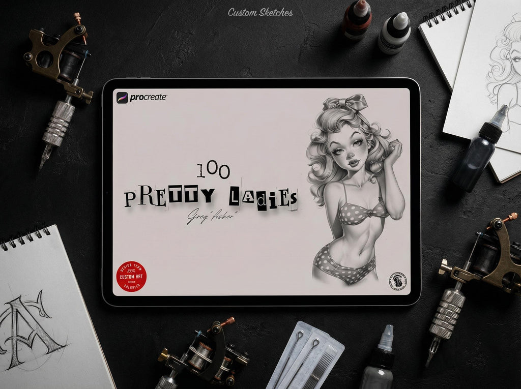 Drawing Pretty Ladies, 100+ Cartoon pinups, Procreate stamps and pdf