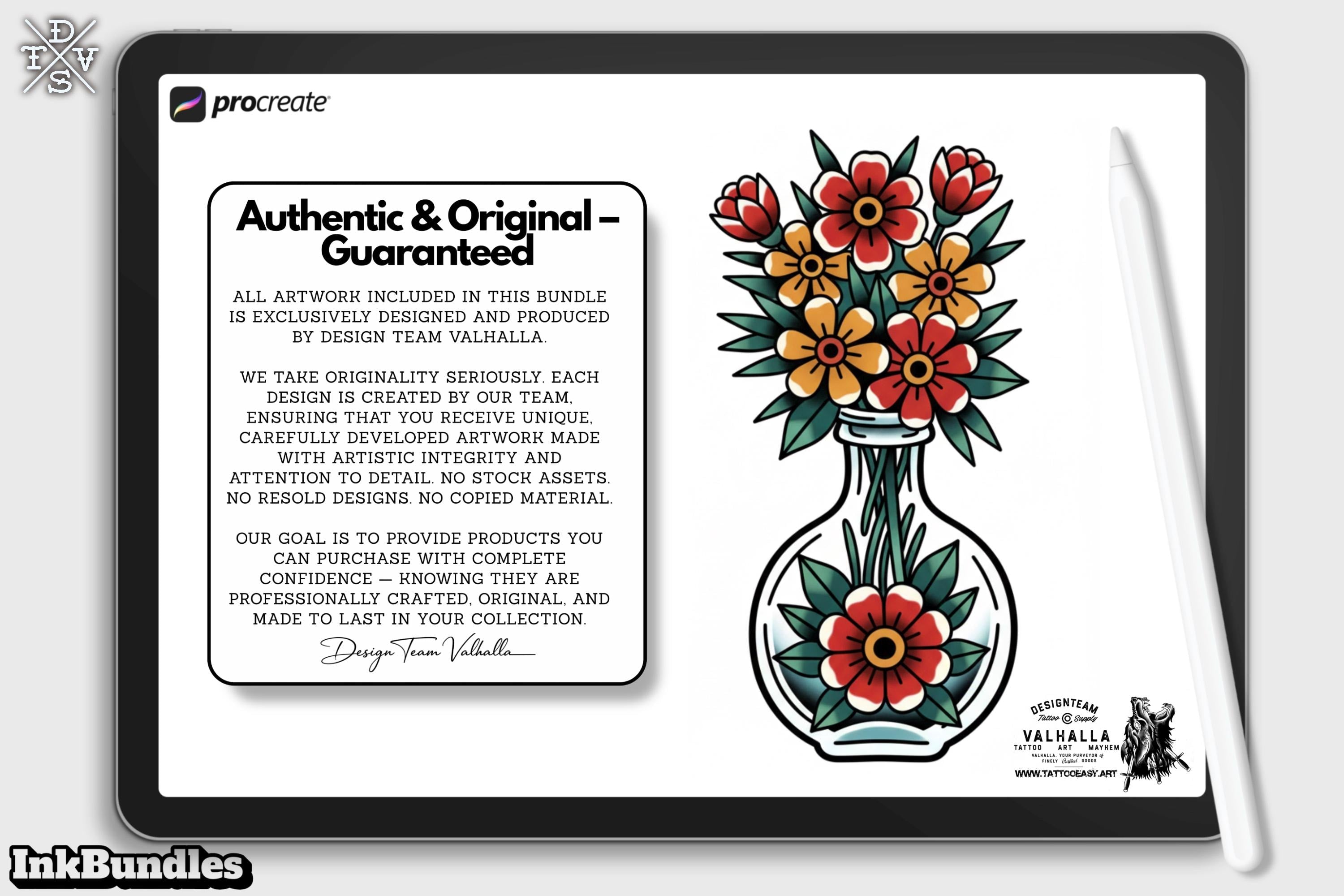 Neo-traditional flowers 1 - custom art, digital download Procreate/Photoshop/vector Stencils