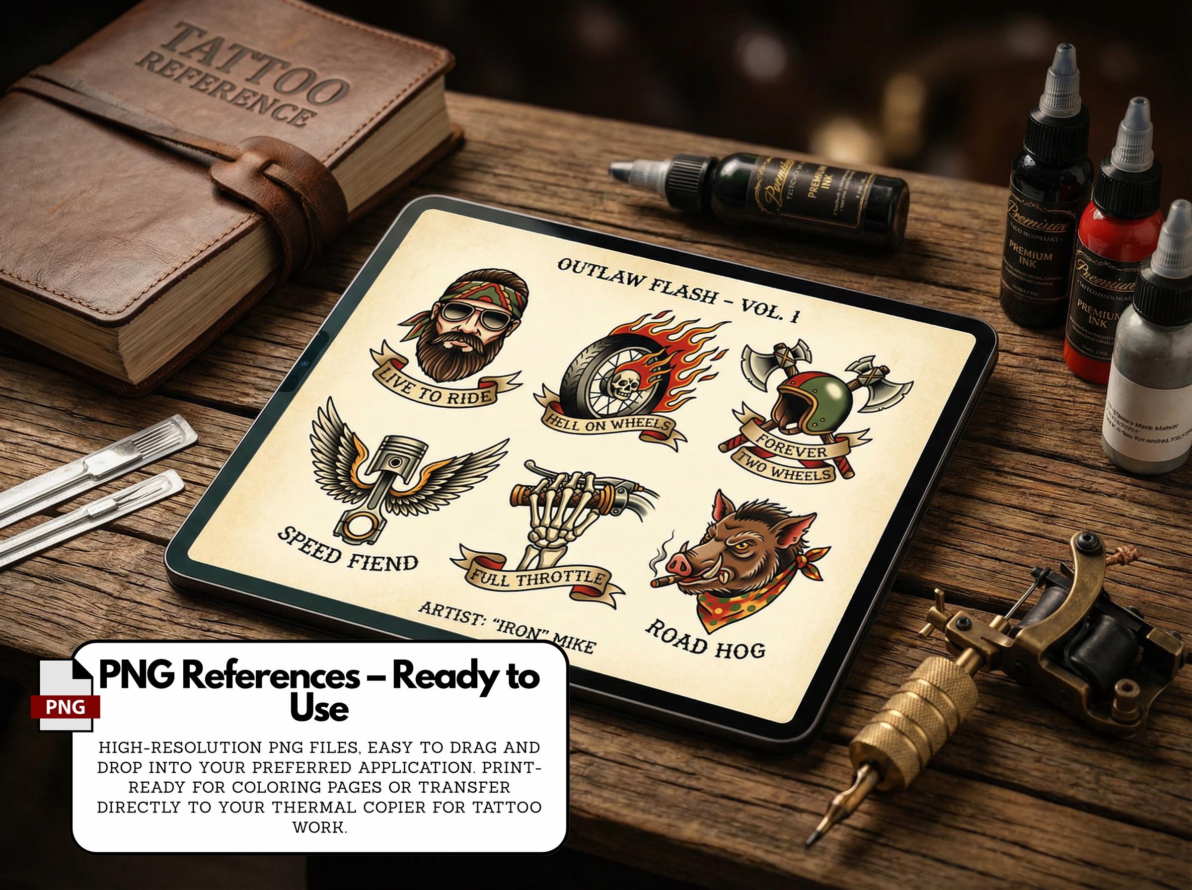 Traditional Biker Tattoo Design kit - Procreate & PNG | 100+ old-school Tattoo stencils