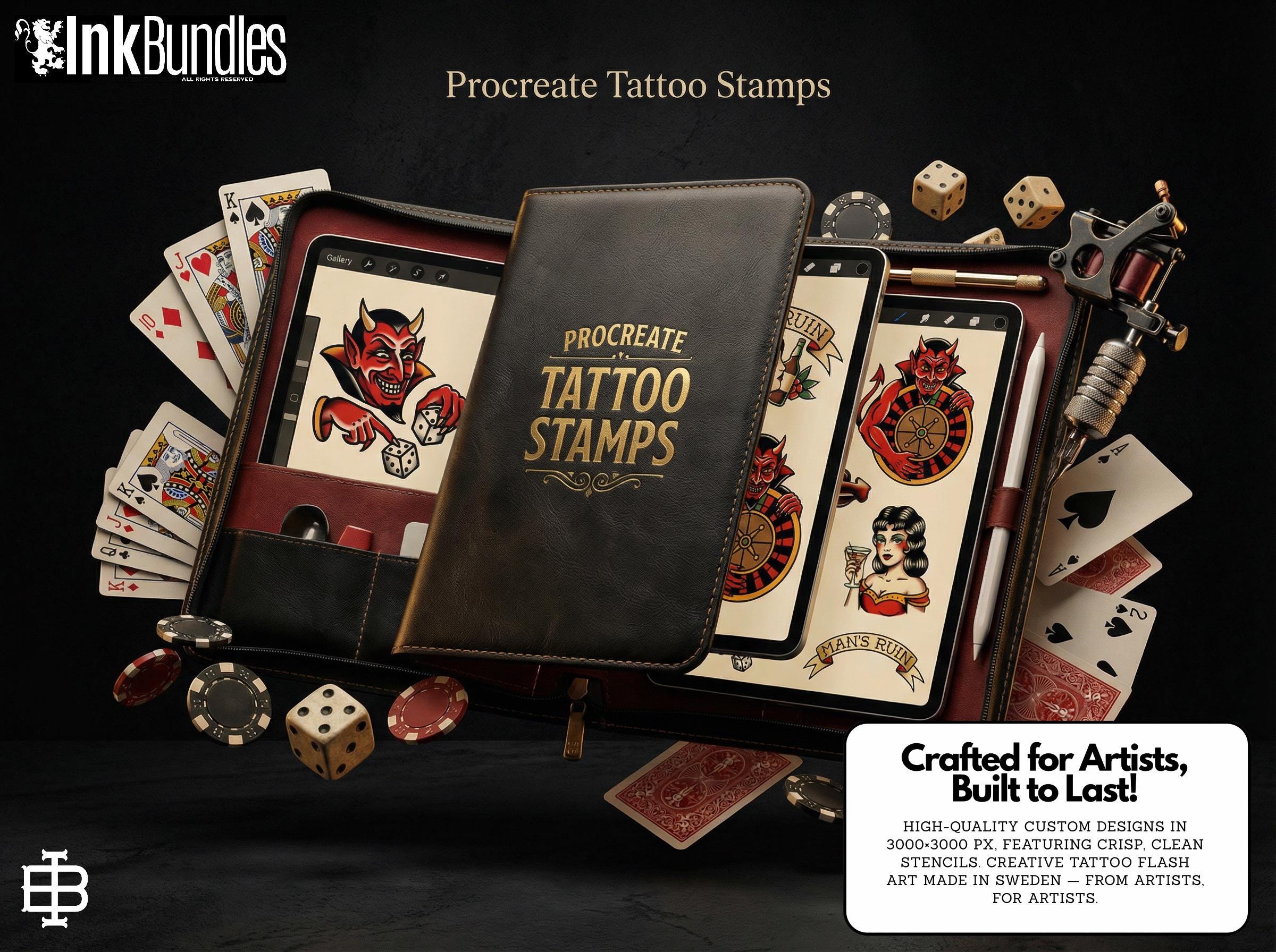 Traditional Gambling Casino Tattoo Design kit - Procreate | 113 Classic Mans ruin Tattoo stencils