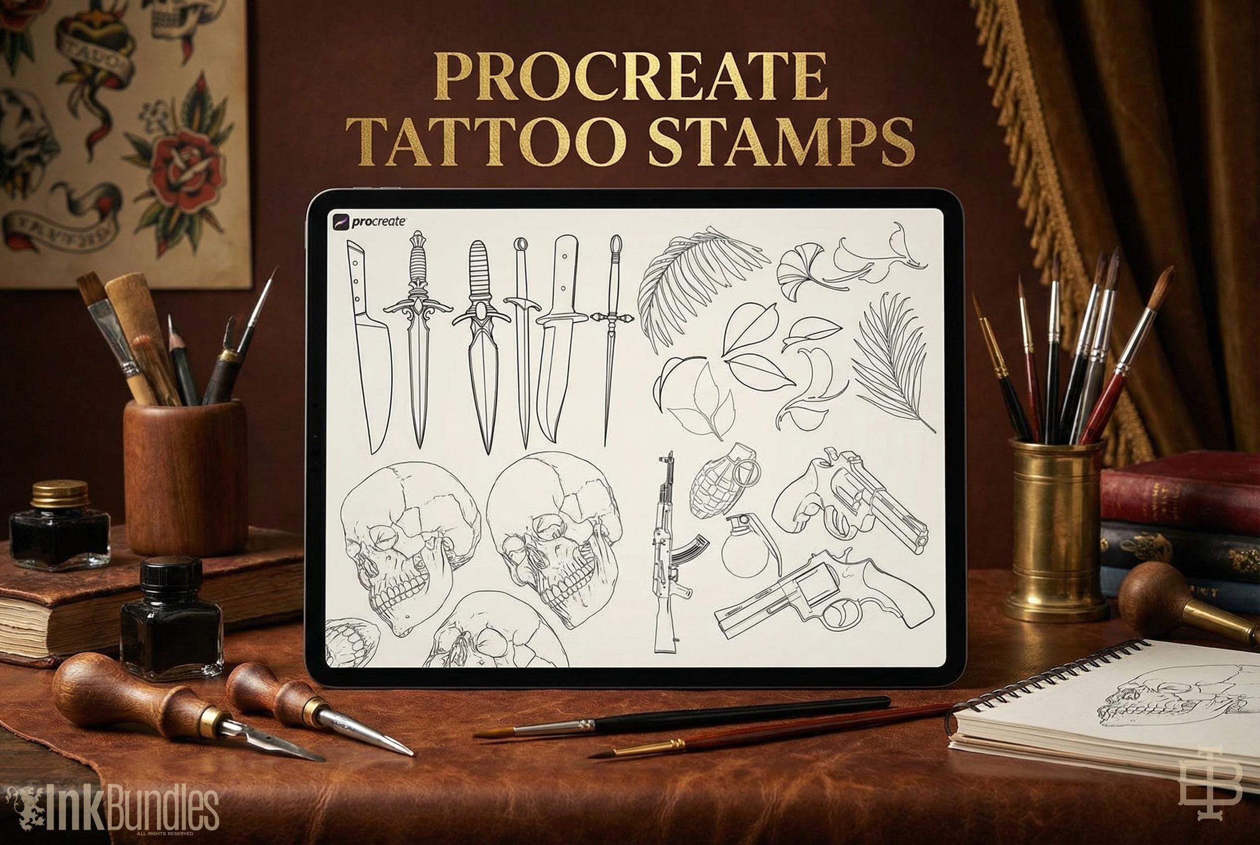 Procreate Tattoo Stamps Brush Set: 3000+ Artist Essentials - PNG & Brushes