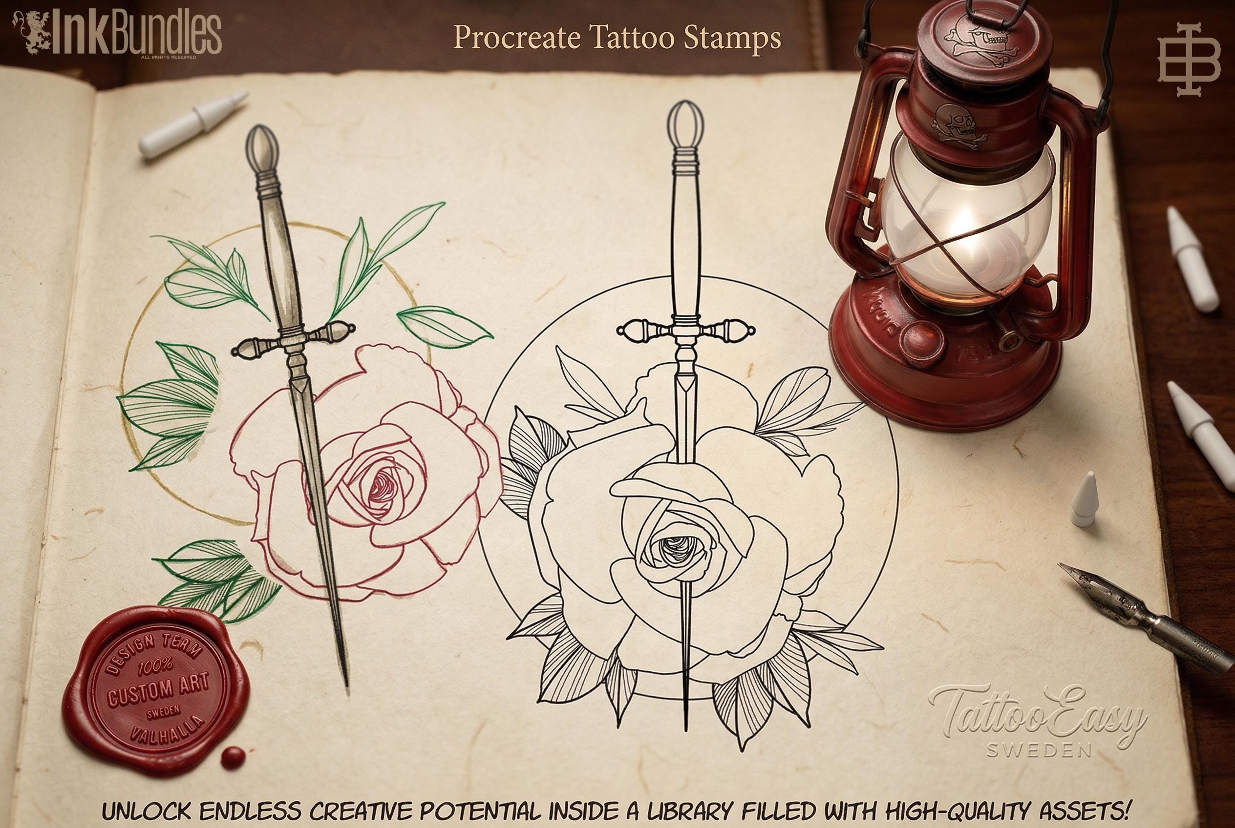 Procreate Tattoo Stamps Brush Set: 3000+ Artist Essentials - PNG & Brushes