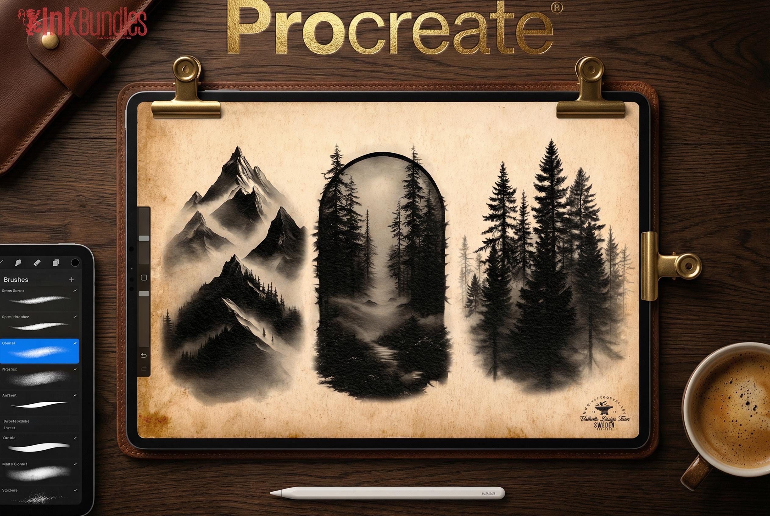 Procreate, Flow / tattoo Background design kit, 180+ unique procreate brushes & stamps