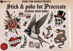 Procreate, stick n poke ~ 100% custom made brushes, designs, canvas & palettes
