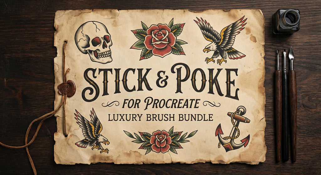 Procreate, stick n poke ~ 100% custom made brushes, designs, canvas & palettes