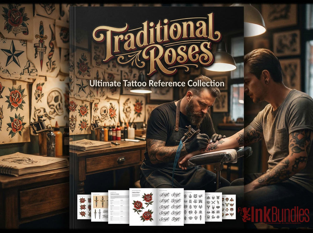 Traditional Tattoo Roses, 42 custom Procreate Stamps, artists reference library