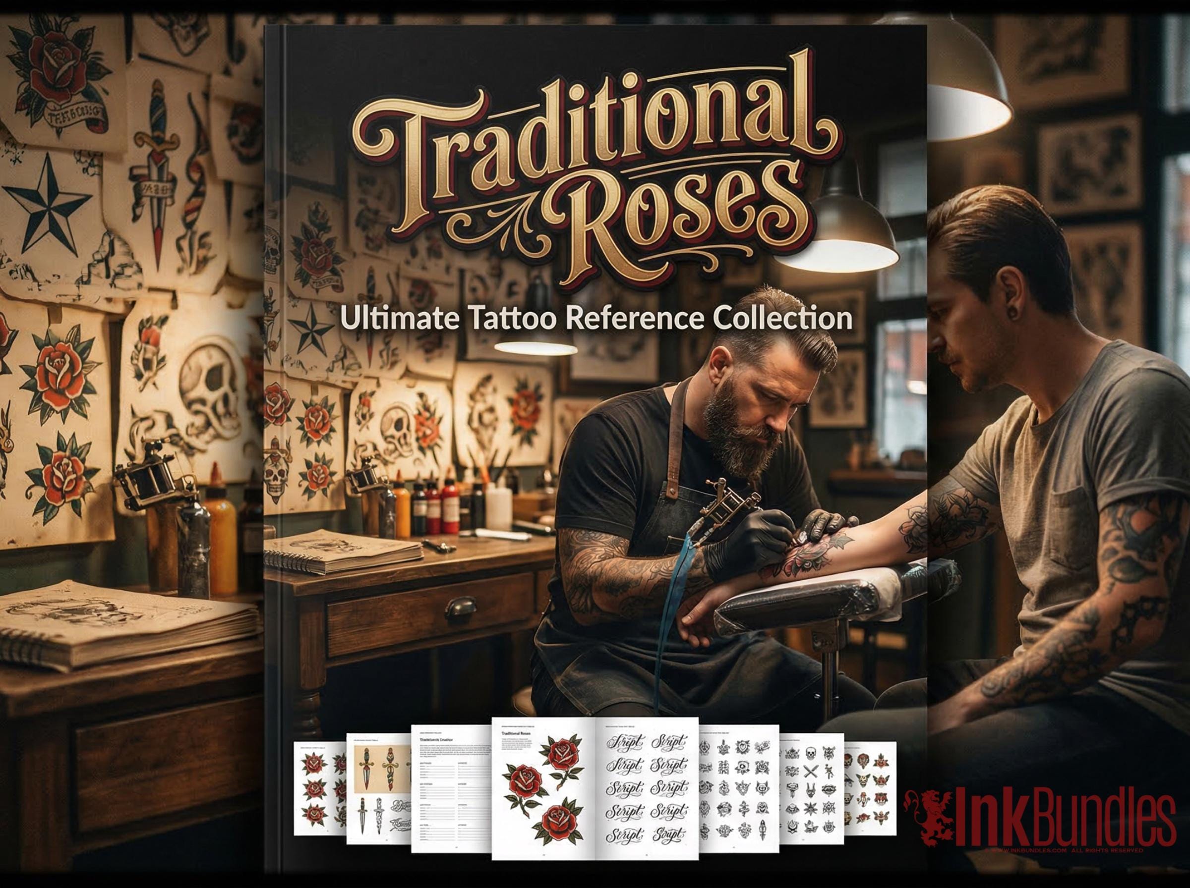 Traditional Tattoo Roses, 42 custom Procreate Stamps, artists reference library