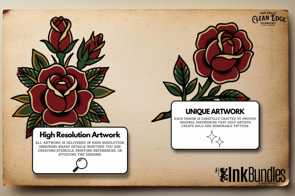 Traditional Tattoo Roses, 42 custom Procreate Stamps, artists reference library