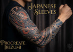 Procreate Japanese Tattoo Sleeves, Flowers, Outlined Stencils (Digital Download