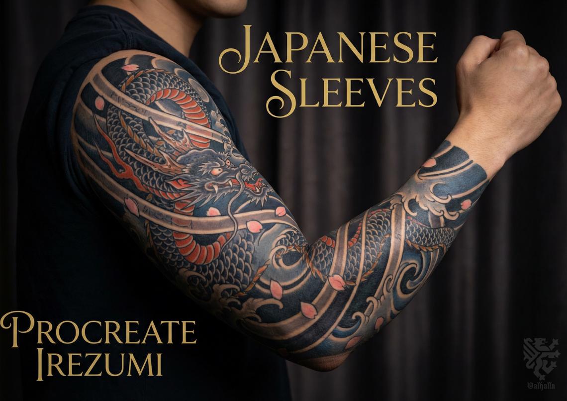 Procreate Japanese Tattoo Sleeves, Flowers, Outlined Stencils (Digital Download