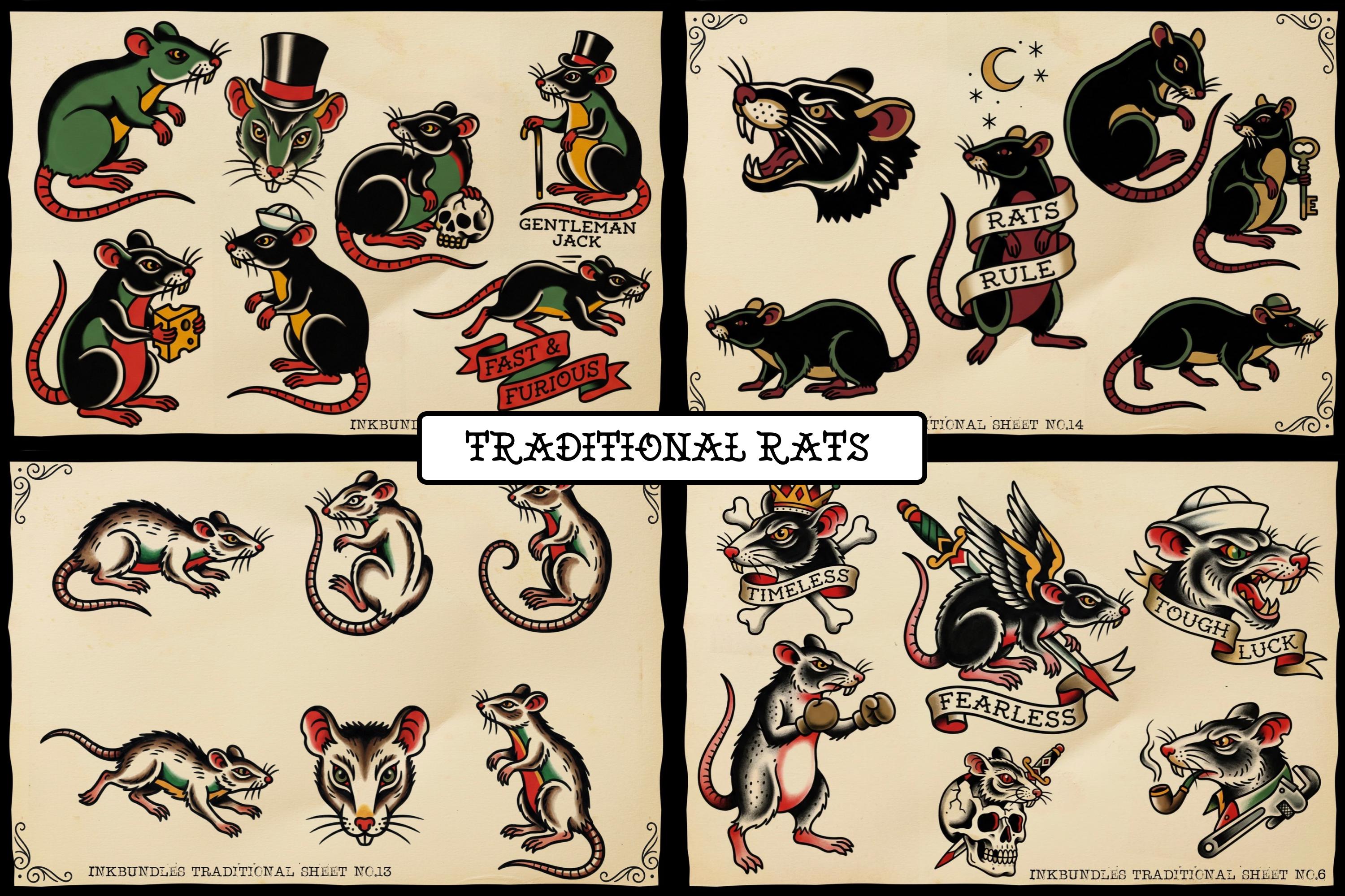 Traditional Rats - custom art | Tattoo Stencils | Flash designs