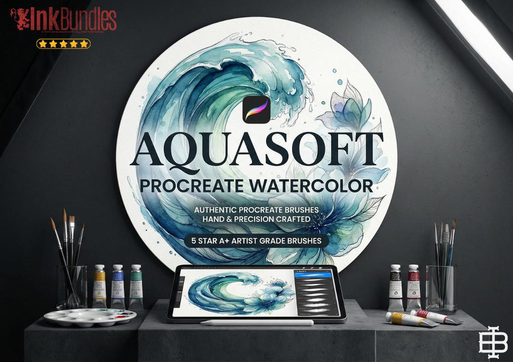 Procreate Watercolor Brush Set: AquaSoft + Studio, Realistic Canvas Textures Digital Download