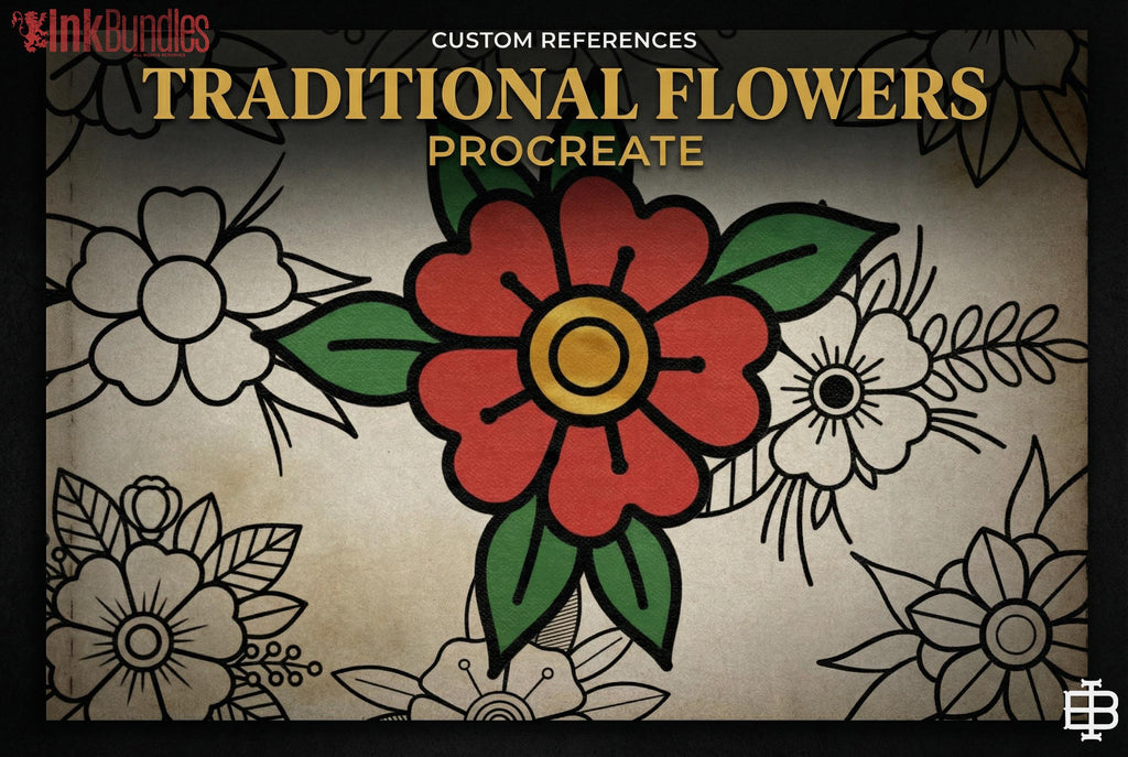 Traditional Tattoo Flowers 120 files – Procreate Stamps | Old School Flower Clipart – PNG, SVG, EPS