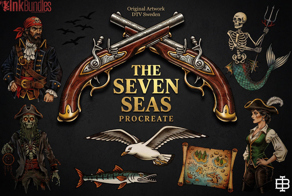 Traditional Nautical Tattoo Design kit - Procreate & PNG | 220+ Classic marine old-school Tattoo stencils