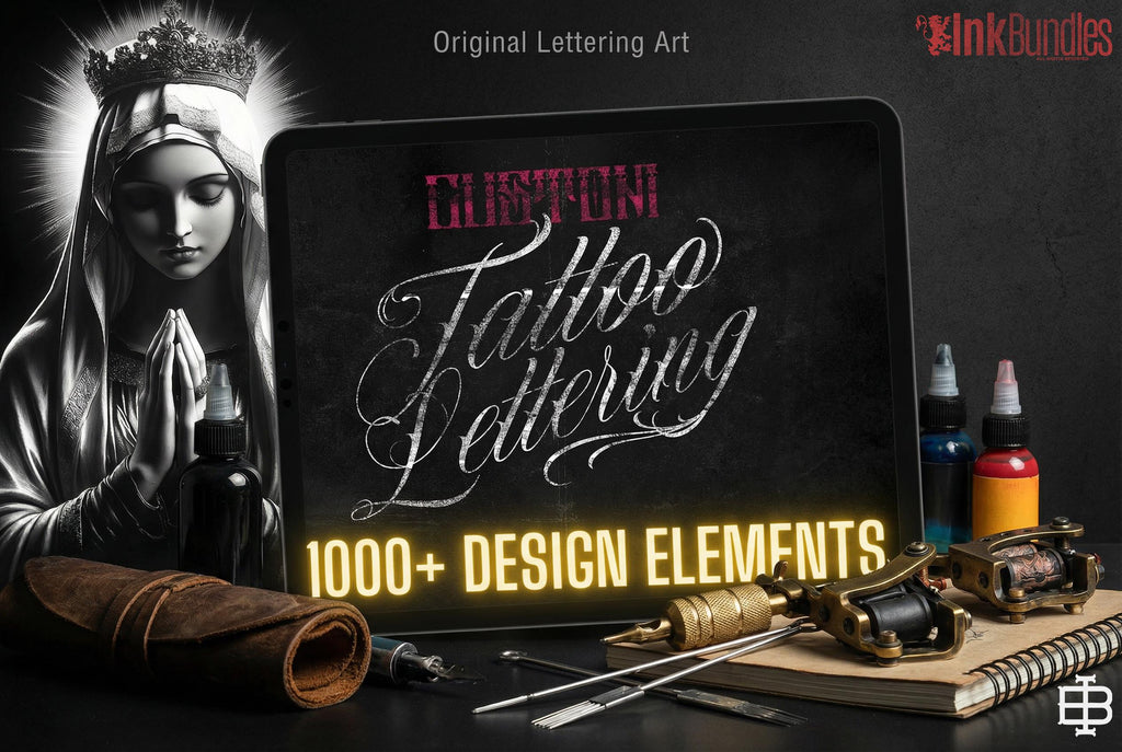 Procreate, Custom Tattoo Lettering Vol.2 / XL bundle 1000+ design elements for Procreate