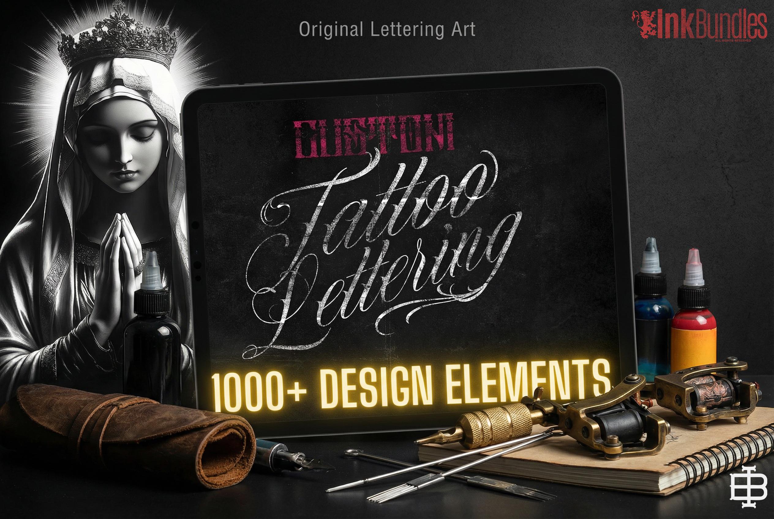 Procreate, Custom Tattoo Lettering Vol.2 / XL bundle 1000+ design elements for Procreate