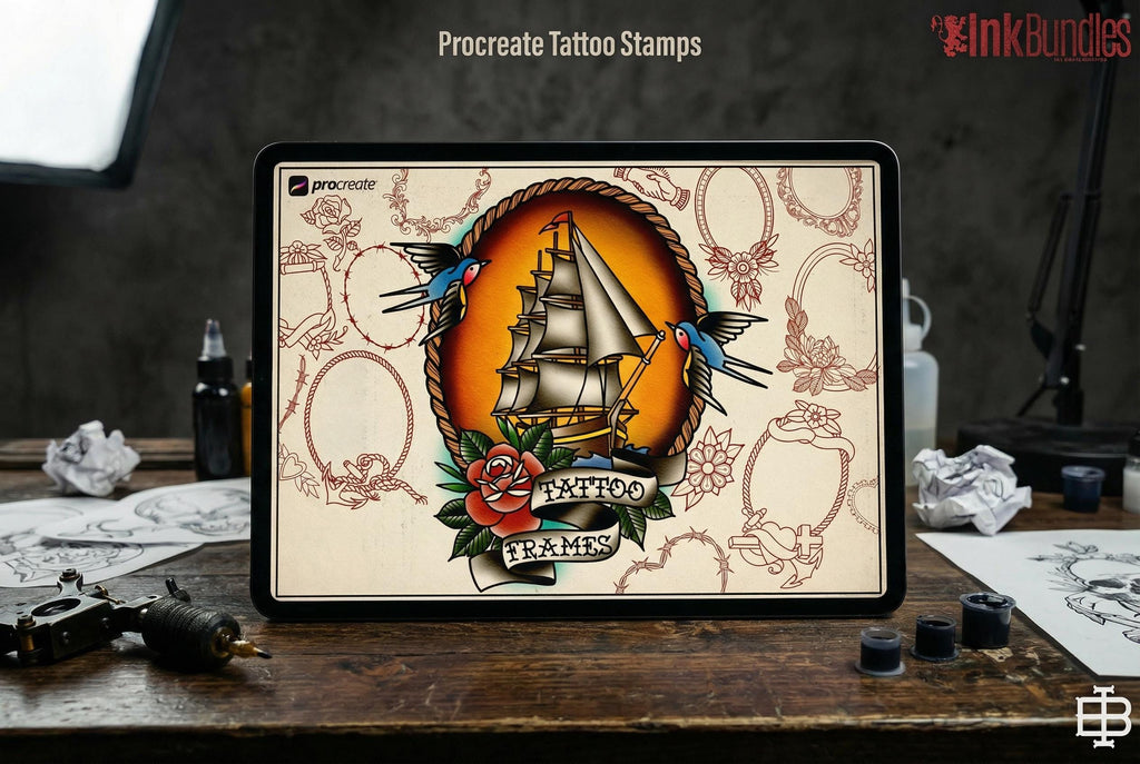 Procreate, Tattoo Frame kit ~ 140+ elements