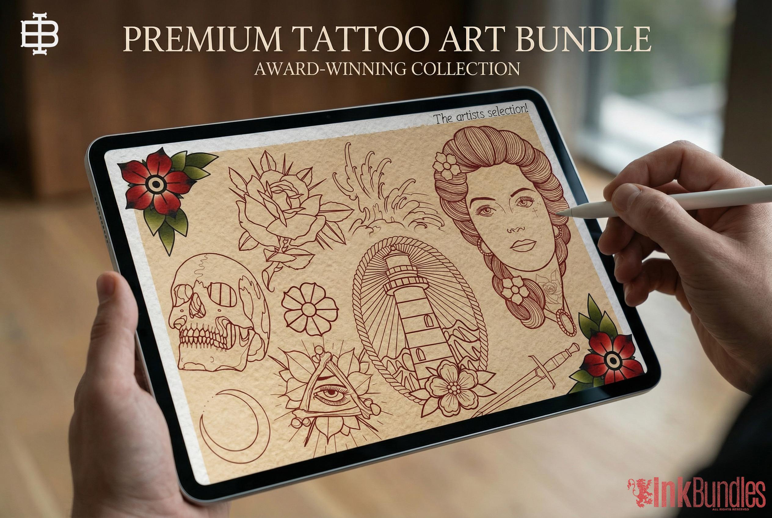 Procreate Traditional tattoo art XL, 600+ designs drawn by handmade ( digital download for Procreate )