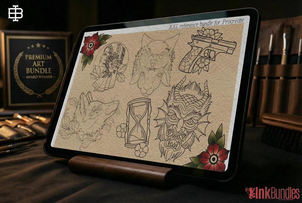 Procreate Traditional tattoo art XL, 600+ designs drawn by handmade ( digital download for Procreate )