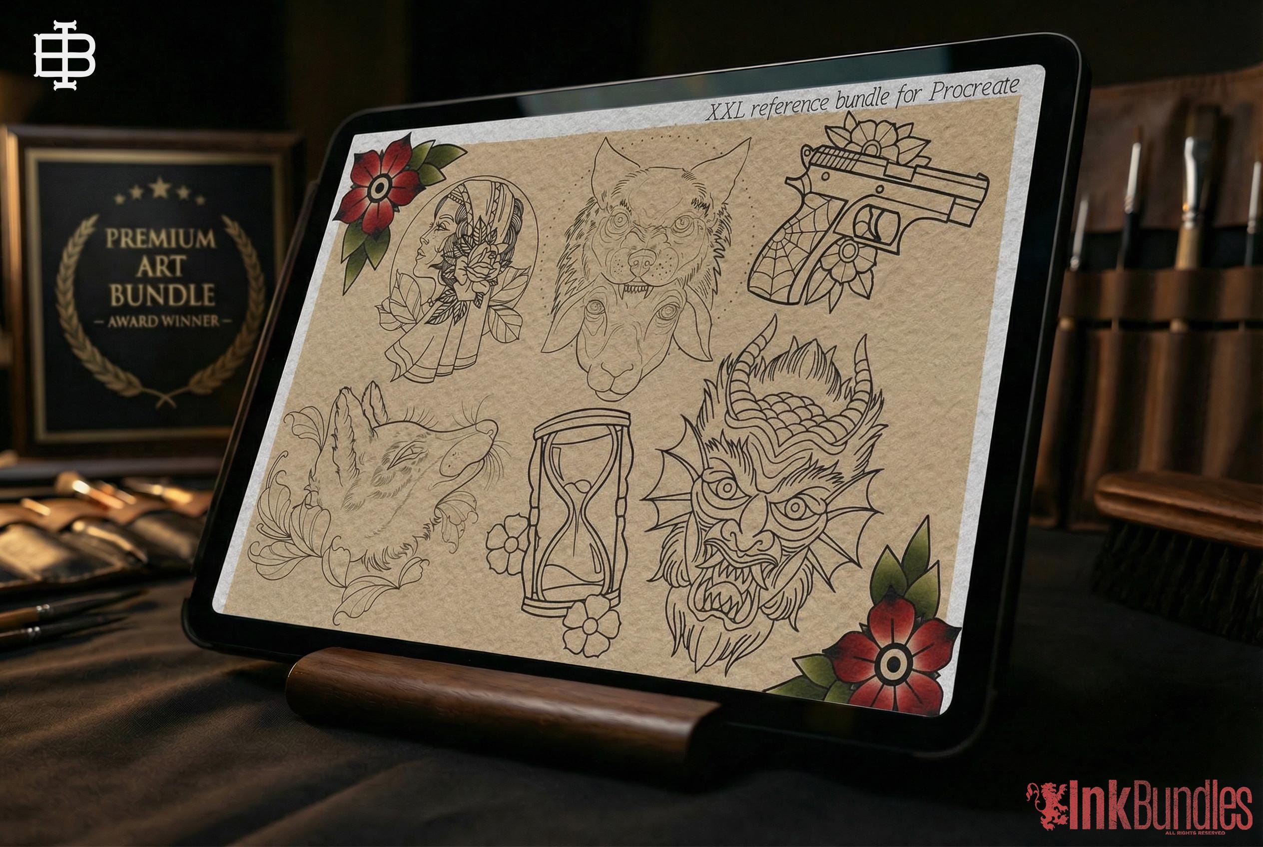 Procreate Traditional tattoo art XL, 600+ designs drawn by handmade ( digital download for Procreate )