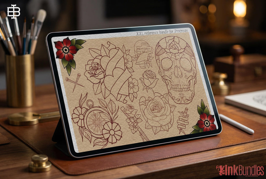 Procreate Traditional tattoo art XL, 600+ designs drawn by handmade ( digital download for Procreate )