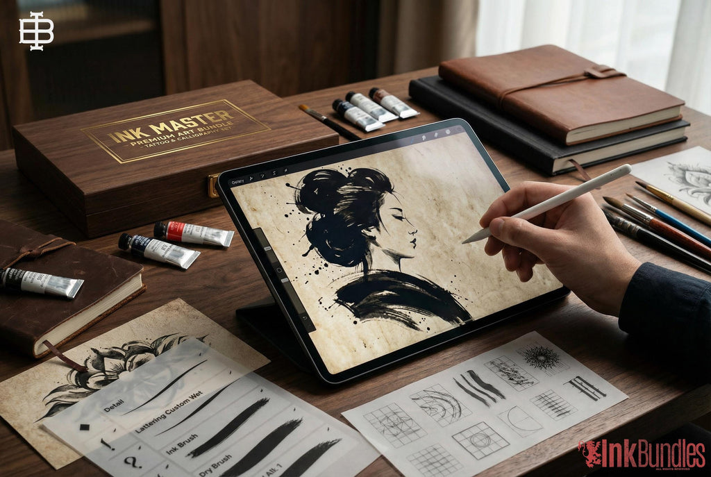 The calligram builder set, black letter brushes, goth alphabet, guides & more