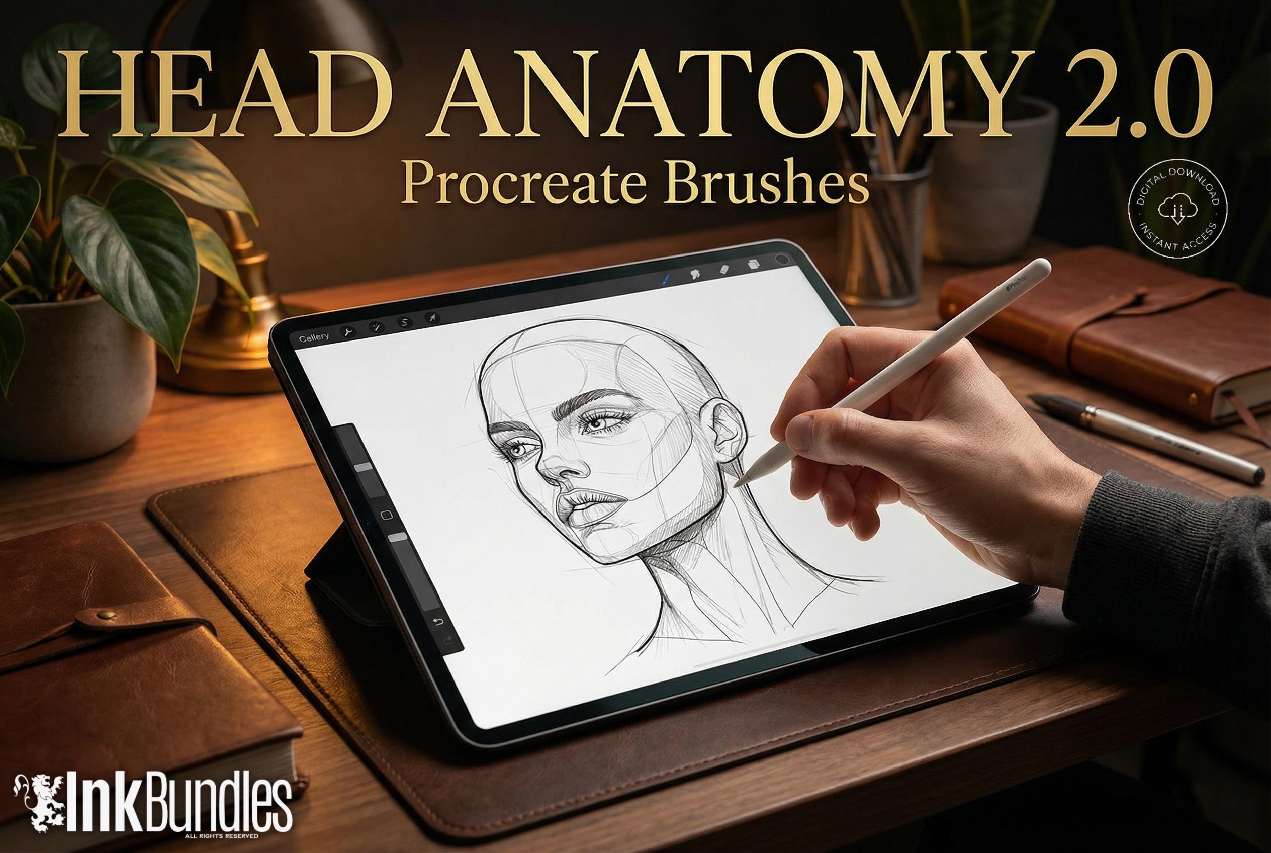 Procreate, Head anatomy, 35 custom made designs ~ ready to use templates